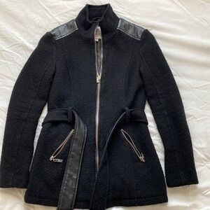 Guess Black Jacket with Tweed Pattern and Faux Leather